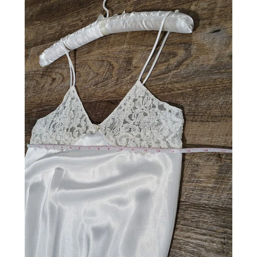 Vintage White Lace Nightgown Set Size S Sheer Robe Satin Slip Romantic Bridal - Picture 9 of 12